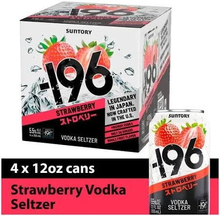 Suntory -196 Strawberry Vodka Seltzer 4pk - 12oz Cans