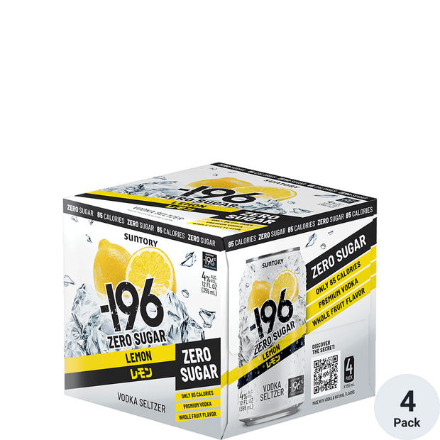 Suntory -196 Zero Sugar lemon Vodka Seltzer (355ml) Cans 4-pack